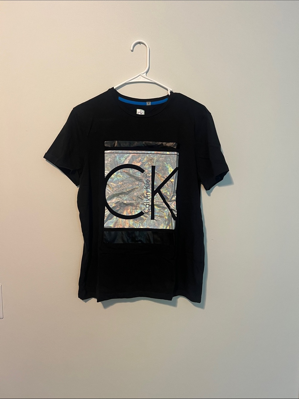 Calvin Klein Black Short Sleeve Tee with Iridescent CK Panel